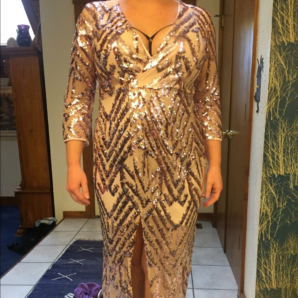 Rose sequin evening gown.